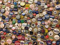 Buttons from campaign trails, on display at the County Board of Elections in City Hall. 